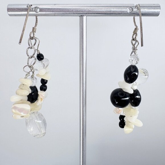 VTG Sterling Silver 925 Multi Gemstone Dangle Earrings Size 2.25" Length - Picture 3 of 8